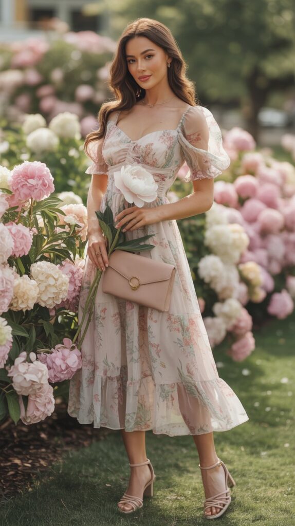 Embrace the blooming season with a floral midi dress that captures the essence of spring. Opt for soft pastels or vibrant floral prints to reflect the season's freshness.
