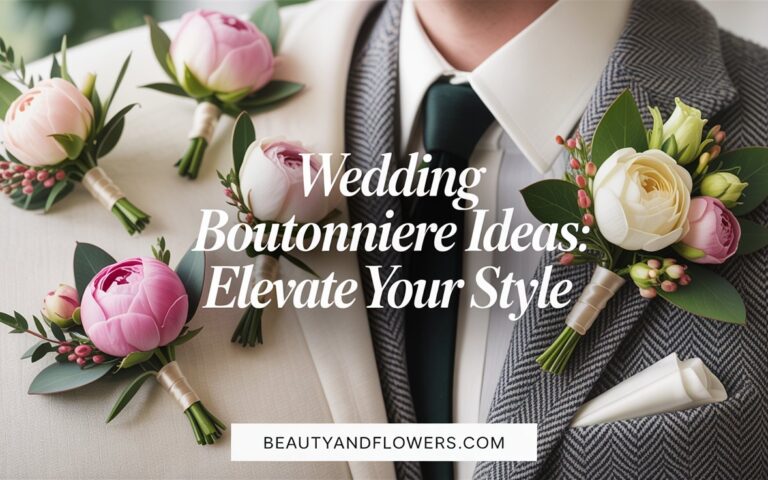 Stylish lapel adorned with a classic boutonniere in soft, feminine tones with floral and fashion elements