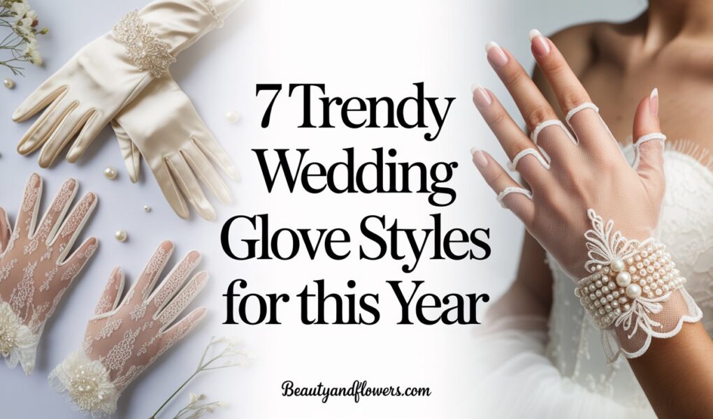 Selection of wedding gloves in delicate lace and modern metallics on a soft, feminine background