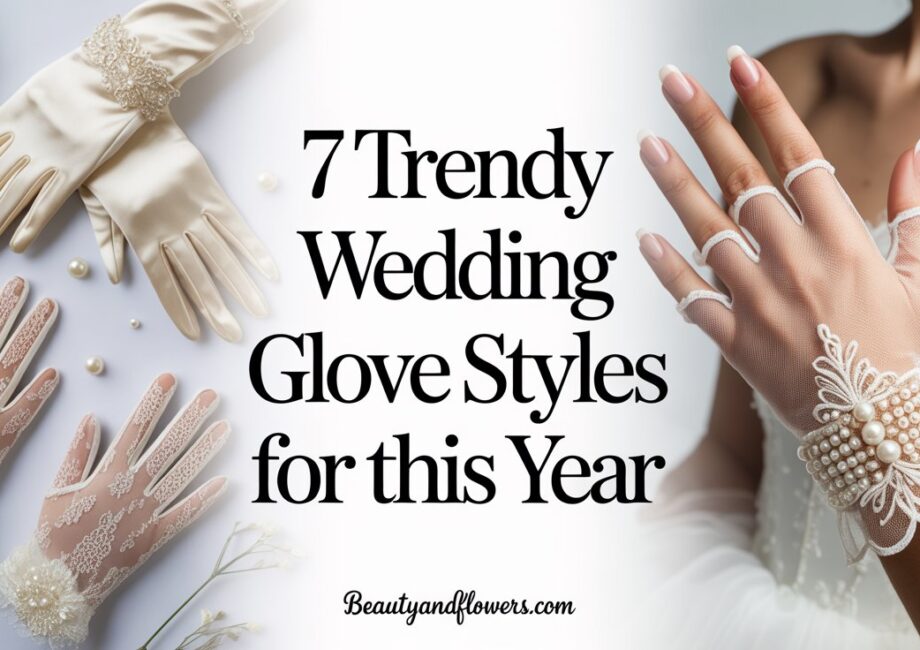 Selection of wedding gloves in delicate lace and modern metallics on a soft, feminine background