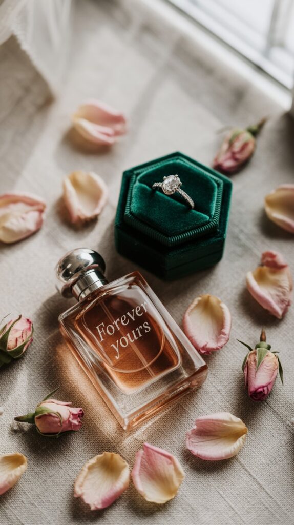 Custom bridal perfume bottle with engraved wedding date.